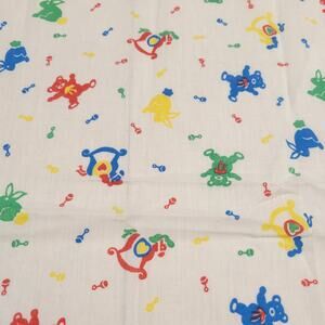 Cotton Fabric Vintage Baby Bears Bunnies Rattles White Multicolor 20x42" Nursery